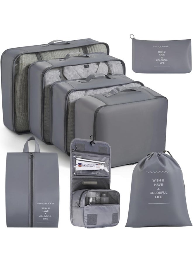 ECVV 8 Set Packing Cubes for Suitcases Luggage Packing Organizers with Laundry Bag Shoe Bag Underwear Bag Travel Essentials Luggage Organizer Cubes - Image 1