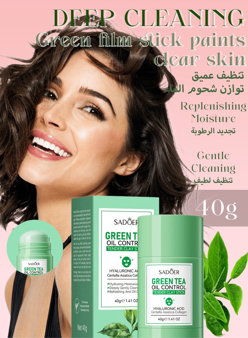 SADOER Green Tea Stick Mask For Face-Green Mask Stick Blackhead Remover With Green Tea Extract-Deep Pore Cleansing-Moisturizing-Oil Control-Clay Face Mask-Skin Brightening For All Skin Types Men Women - Image 1
