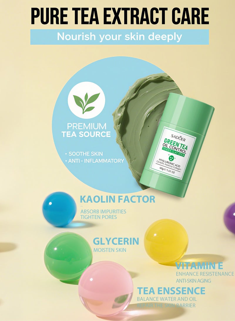 SADOER Green Tea Stick Mask For Face-Green Mask Stick Blackhead Remover With Green Tea Extract-Deep Pore Cleansing-Moisturizing-Oil Control-Clay Face Mask-Skin Brightening For All Skin Types Men Women - Image 5