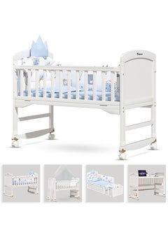 TEKNUM 7 In 1 Convertible Kids Bed & Bedside Crib With Mattress, Mosquito Net & Detachable Witheels(0-12yrs)-Withite  - Image 1