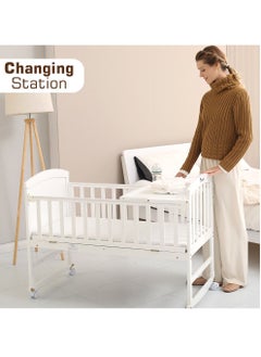 TEKNUM 7 In 1 Convertible Kids Bed & Bedside Crib With Mattress, Mosquito Net & Detachable Witheels(0-12yrs)-Withite  - Image 4