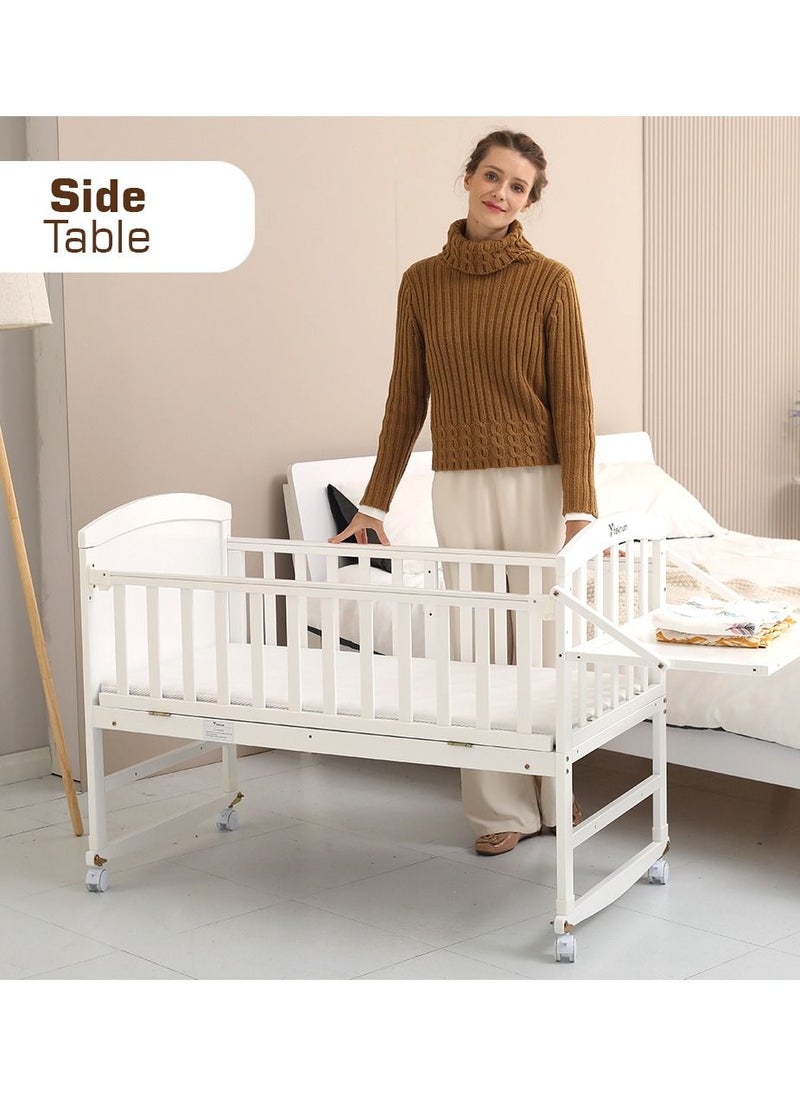 TEKNUM - 7 In 1 Convertible Kids Bed & Bedside Crib With Mattress, Mosquito Net & Detachable Witheels(0-12yrs)-Withite - Image 1