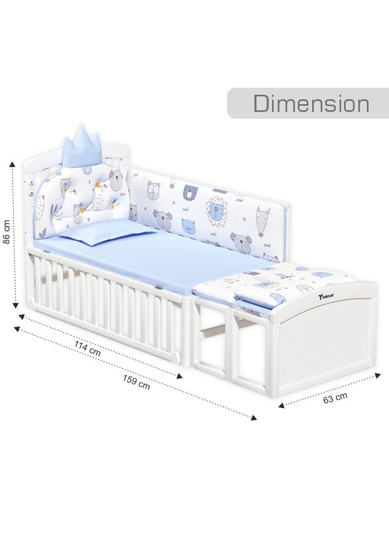 TEKNUM - 7 In 1 Convertible Kids Bed & Bedside Crib With Mattress, Mosquito Net & Detachable Witheels(0-12yrs)-Withite - Image 1