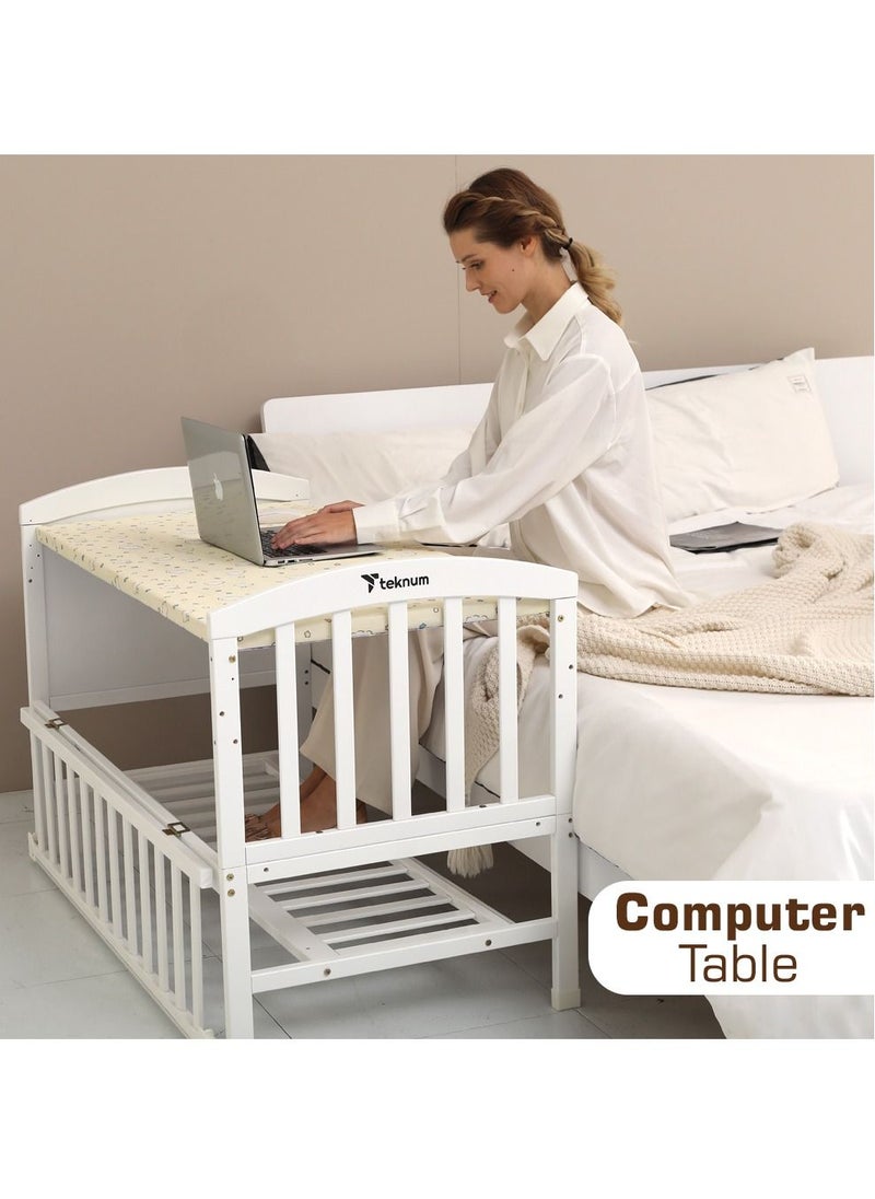 TEKNUM - 7 In 1 Convertible Kids Bed & Bedside Crib With Mattress, Mosquito Net & Detachable Witheels(0-12yrs)-Withite - Image 1