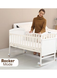 TEKNUM 7 In 1 Convertible Kids Bed & Bedside Crib With Mattress, Mosquito Net & Detachable Witheels(0-12yrs)-Withite  - Image 3