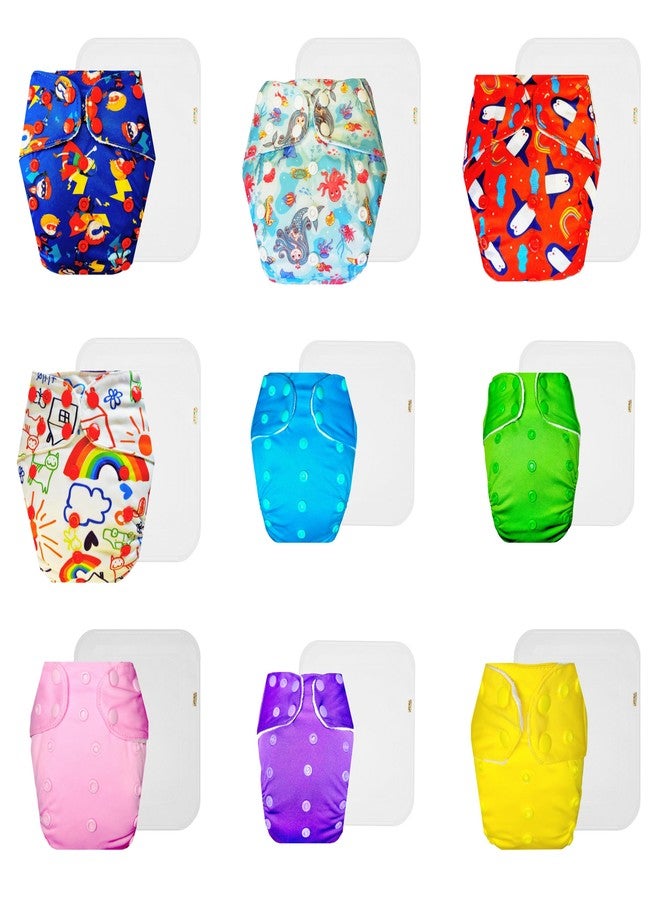 Dumbledo Premium Cloth Diaper with Cotton Insert (Pack of 9) | Dry Feel and Comfortable | Leakproof | Adjustable Snaps | Worry-Free Diapering | 3 Months - 3 Years | Unisex Baby - Image 1