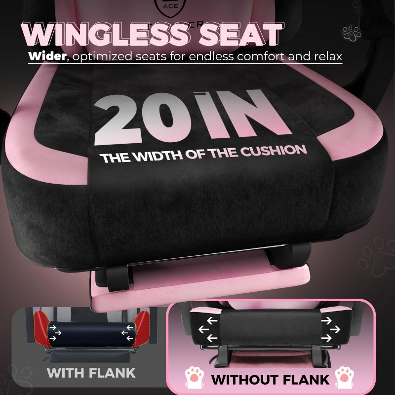 GTPLAYER Pink Gaming Chair Cute with Cat Ears Ergonomic Computer Chair with Cat Embroidery Adjustable Memory Foam Lumbar Support and Headrest Comfortable Reclining Office Chair Soft Velvet Fabric - Image 5
