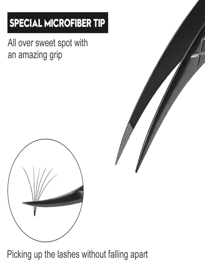 Ms.Queen Isolation Tweezers for Eyelash Extensions, Fiber Grip Dolphin Shape Lash Tweezers for Classic & Individual Eyelash Extensions,Black - Image 2