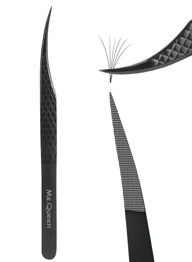 Ms.Queen Isolation Tweezers for Eyelash Extensions, Fiber Grip Dolphin Shape Lash Tweezers for Classic & Individual Eyelash Extensions,Black - Image 1