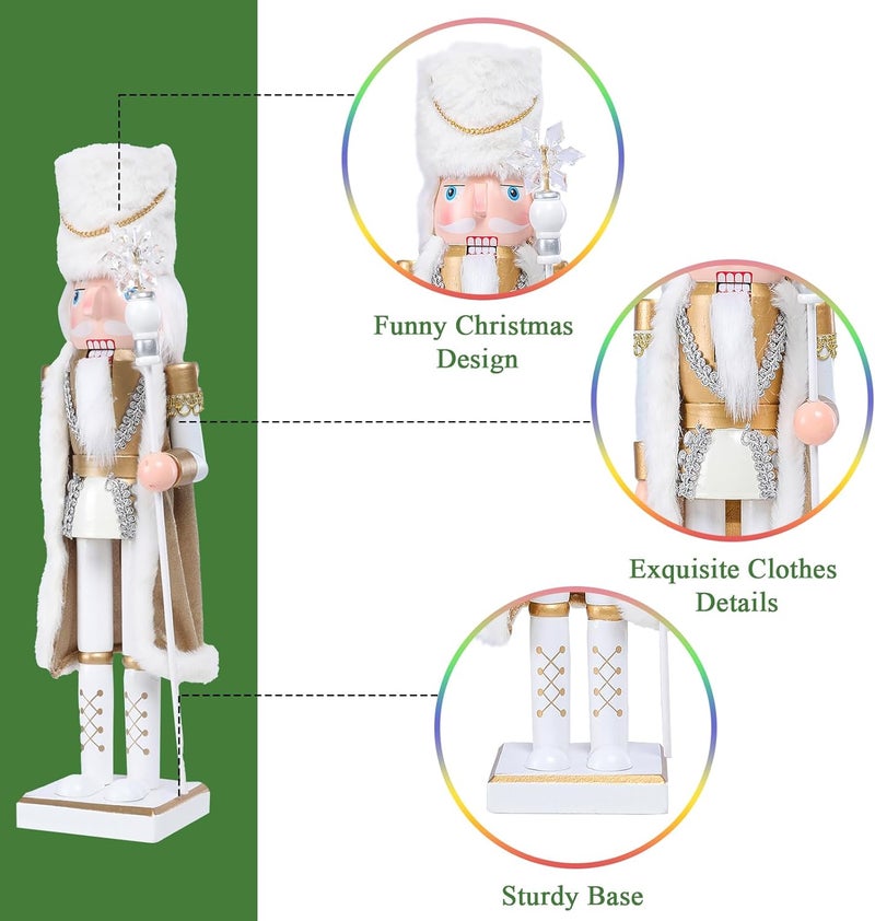 Vipush Christmas Wooden Nutcracker Soldier - 15 Inch Ice King Style Figure Ornament Desktop Xmas Puppet Decor Doll Pendant for Party Store Home - Image 2