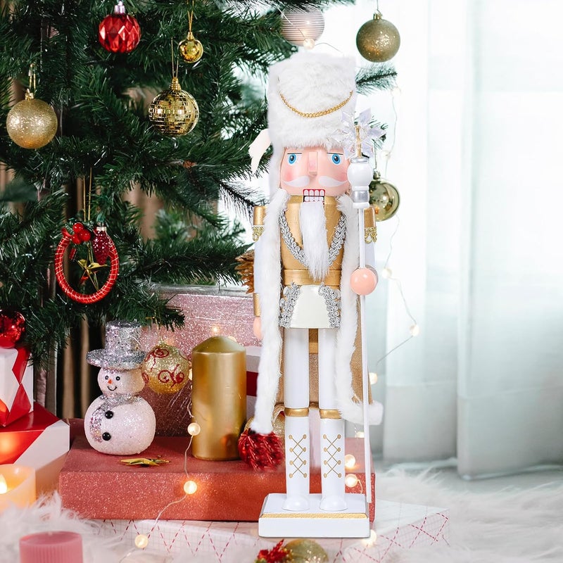 Vipush Christmas Wooden Nutcracker Soldier - 15 Inch Ice King Style Figure Ornament Desktop Xmas Puppet Decor Doll Pendant for Party Store Home - Image 1