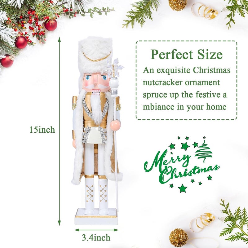 Vipush Christmas Wooden Nutcracker Soldier - 15 Inch Ice King Style Figure Ornament Desktop Xmas Puppet Decor Doll Pendant for Party Store Home - Image 3