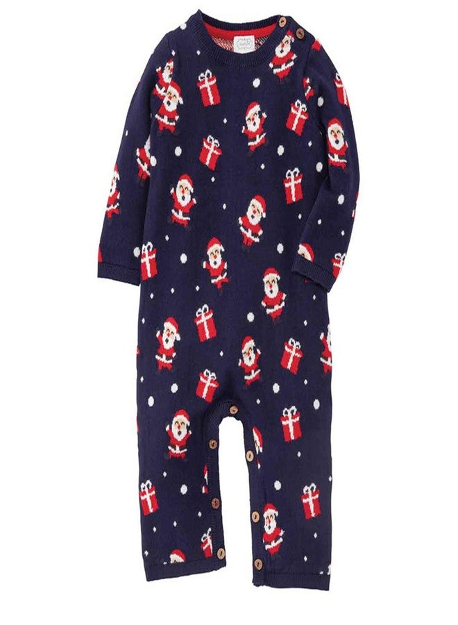 Mud Pie Baby Boys' Knit Santa One Piece, Blue, 9-12 Months