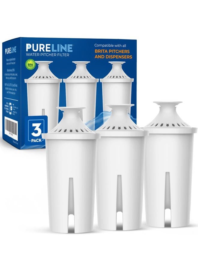 Pureline Replacement for Brita® Filter, Pitchers and Dispensers, Classic 35557, OB03, Mavea® 107007, Replacement for Brita® Pitchers Grand, Lake, Capri, Wave and More (3 Pack) - Image 1