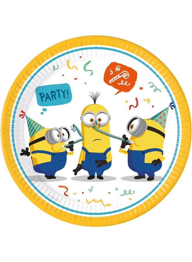 Ciao Minions Rise of Gru Paper Plates – 23 cm Round Party Plates, Pack of 8, Featuring Fun Minions with Party Hats for Kids’ Birthdays and Despicable Me-Themed Celebrations - Image 1