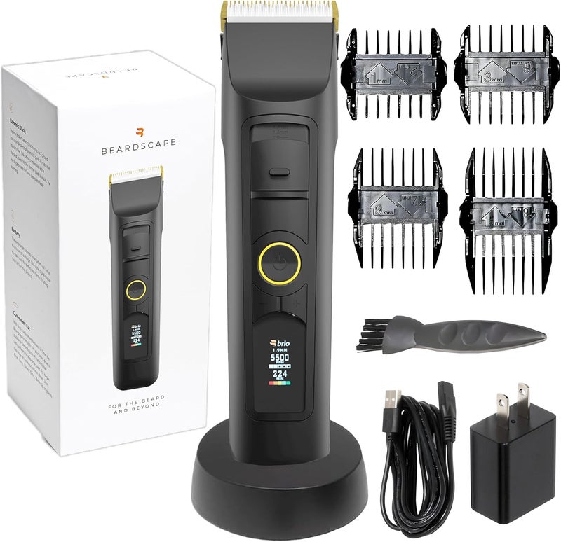 Brio Beardscape V2 Beard Trimmer for Men Professional with Low Friction Ceramic Blade, Cordless Professional Hair Trimmer for Barbers with 4 Hrs of Long Battery Timing, Ideal for Beard & Body (Black)