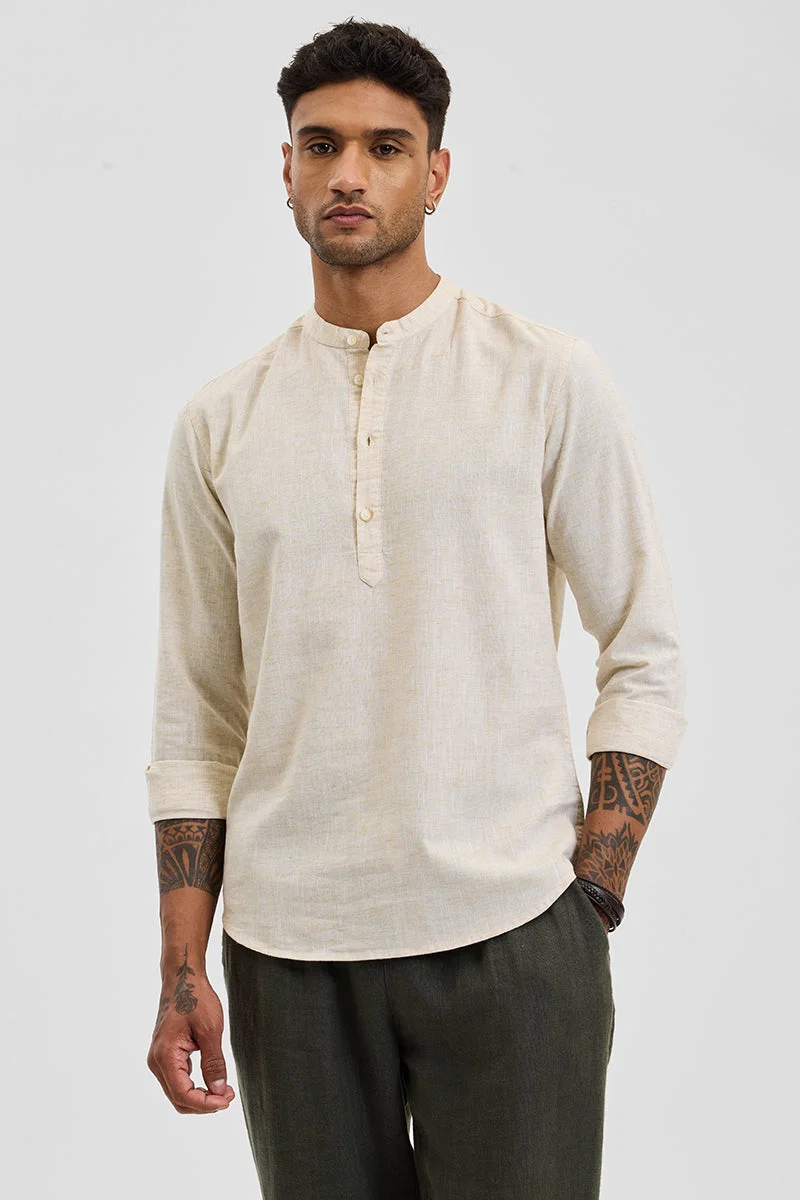 SNITCH Beige Textured Long Sleeve Slim Fit Shirt