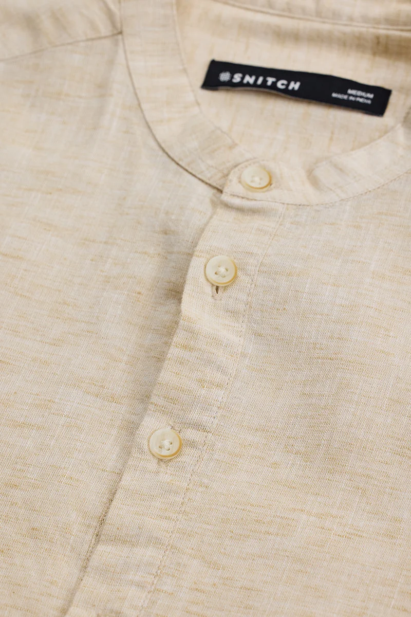 SNITCH Beige Textured Long Sleeve Slim Fit Shirt