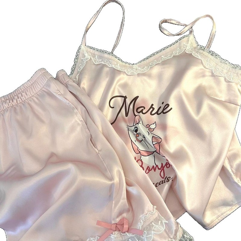 Women's Lace Trim Camisole Sleepwear Set with Pads, Ice Silk, Two-Piece - Image 5