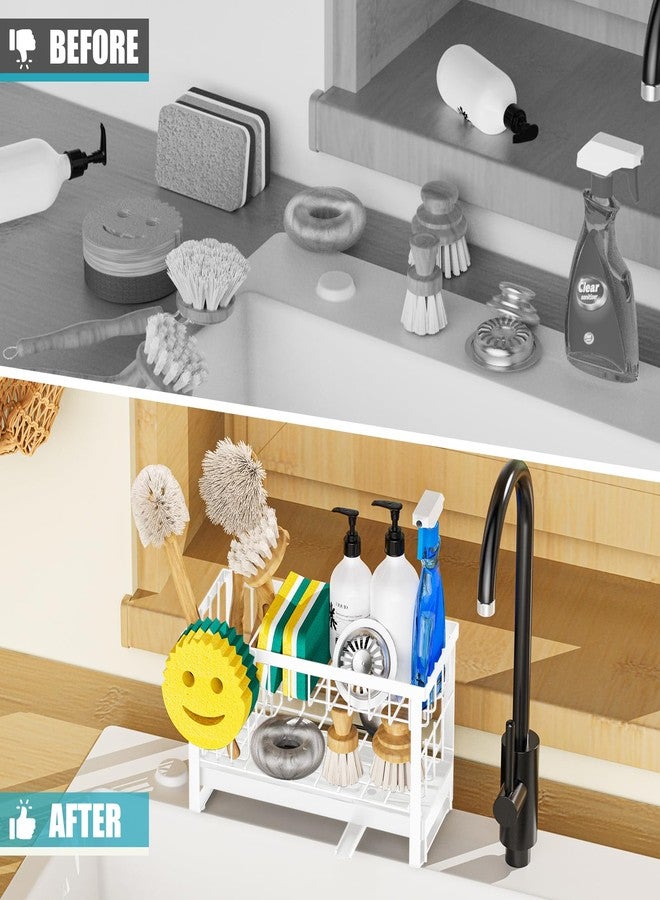 Taugast Sponge Holder for Kitchen Sink with Flexible Sponge Holder Smiley Face,2 Tier Kitchen Sink Organizer Countertop and Storage Essentials,Soap Dispenser Organize,Home Decor Accessories-White - Image 5