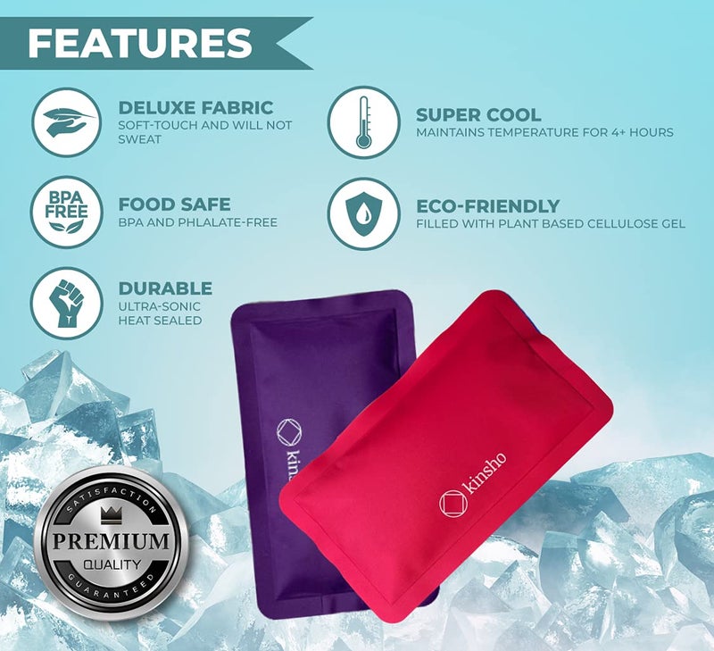 Kinsho Soft Ice Packs for Lunch Box, Bags, Bento Boxes, 4 Pack, Slim Reusable and Refreezable Pouches for Kids Girls Adults, Travel, School, Work, or Camping, Long Lasting Cold, Flexible | Pink Purple - Image 2