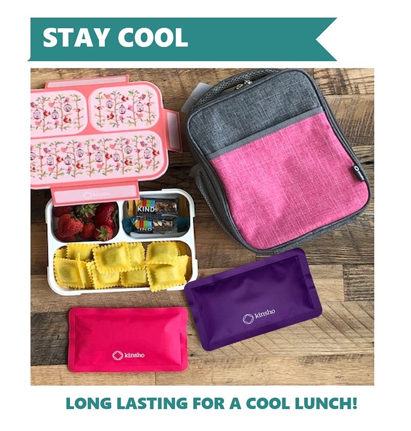 Kinsho Soft Ice Packs for Lunch Box, Bags, Bento Boxes, 4 Pack, Slim Reusable and Refreezable Pouches for Kids Girls Adults, Travel, School, Work, or Camping, Long Lasting Cold, Flexible | Pink Purple - Image 4