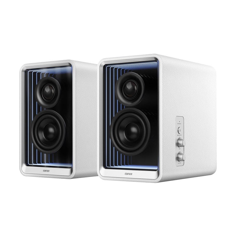 Edifier QR65 Desktop Active Monitor with 275 LongThrow Aluminum Diaphragm midLow Drivers HiRes Audio Brilliant Light Effects 70W Output Power Bluetooth Speakers with Stands White - Image 2
