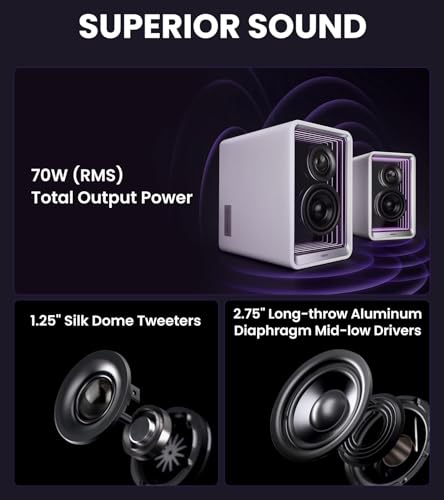 Edifier QR65 Desktop Active Monitor with 275 LongThrow Aluminum Diaphragm midLow Drivers HiRes Audio Brilliant Light Effects 70W Output Power Bluetooth Speakers with Stands White - Image 3