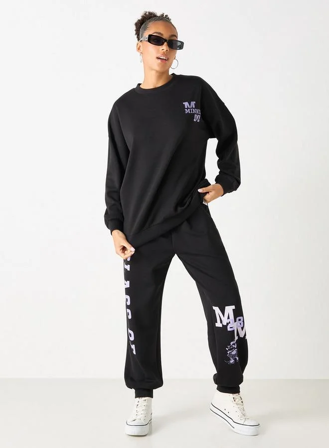 SP Characters Minnie Mouse Print Crew Neck Sweatshirt with Long Sleeves