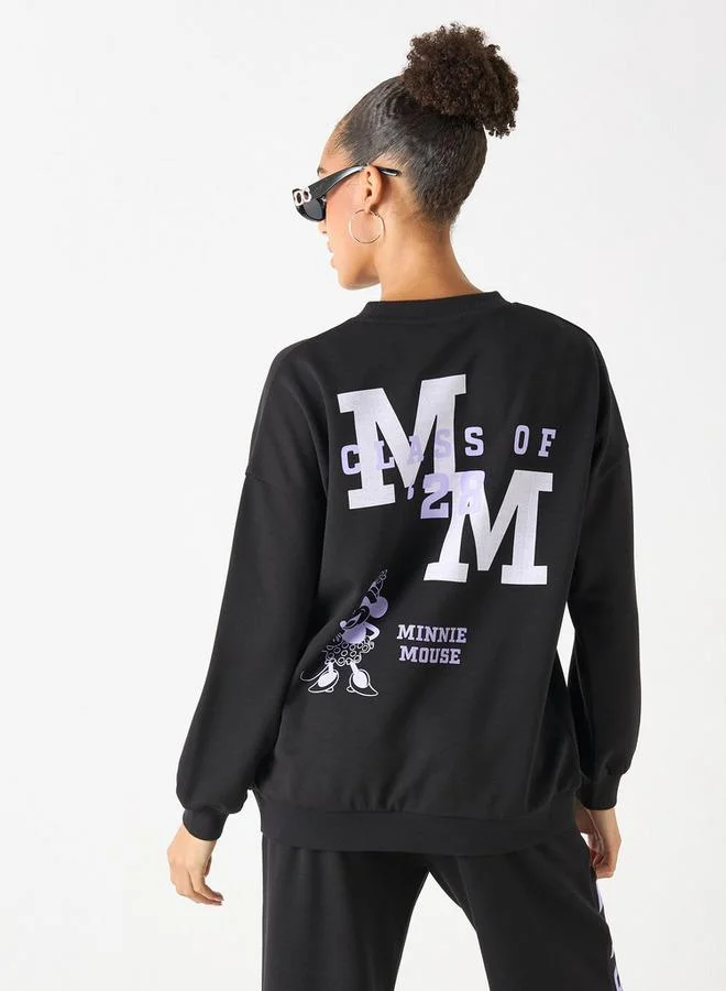 SP Characters Minnie Mouse Print Crew Neck Sweatshirt with Long Sleeves