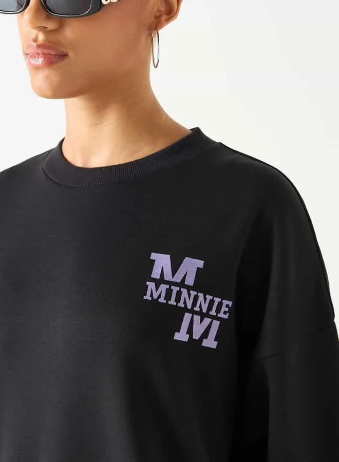 SP Characters Minnie Mouse Print Crew Neck Sweatshirt with Long Sleeves