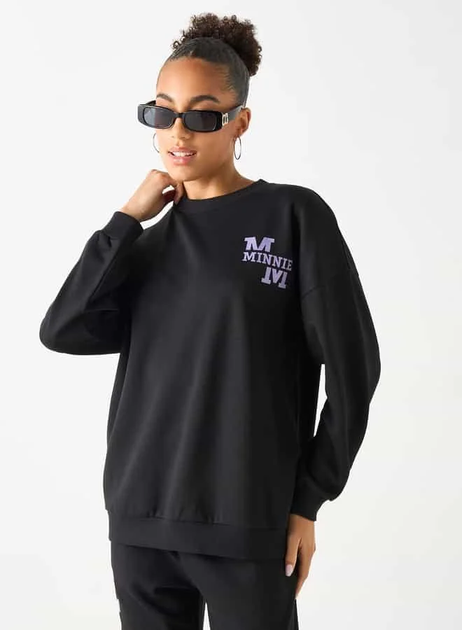 SP Characters Minnie Mouse Print Crew Neck Sweatshirt with Long Sleeves