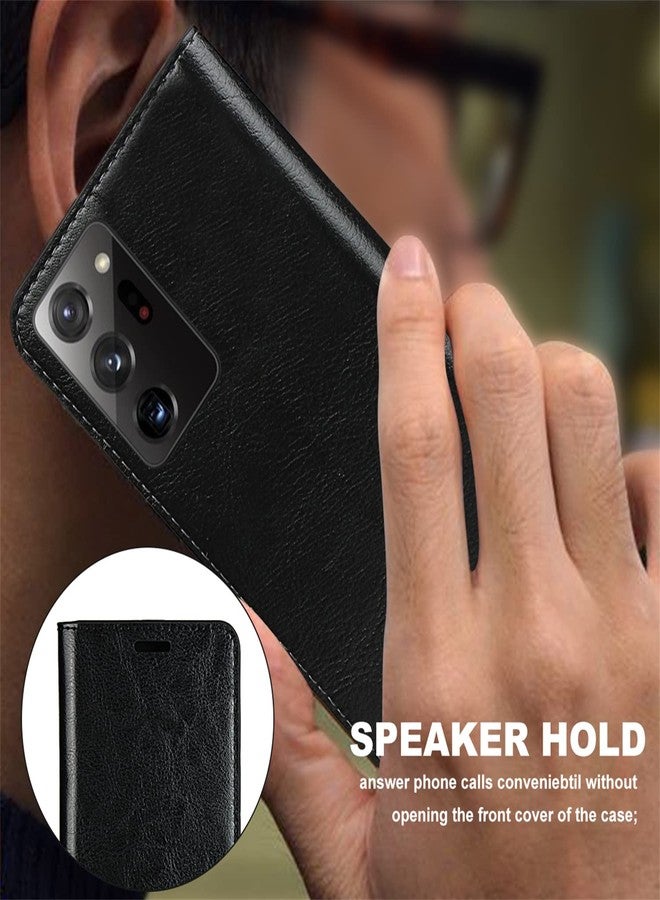 آي كوفر كايس جراب iCoverCase لهاتف سامسونج جالاكسي S23 ألترا، جراب محفظة مع حامل فتحات للبطاقات، جراب قلاب فاخر من الجلد مع مسند مدمج لهاتف جالاكسي S23 ألترا (أسود) - Image 5