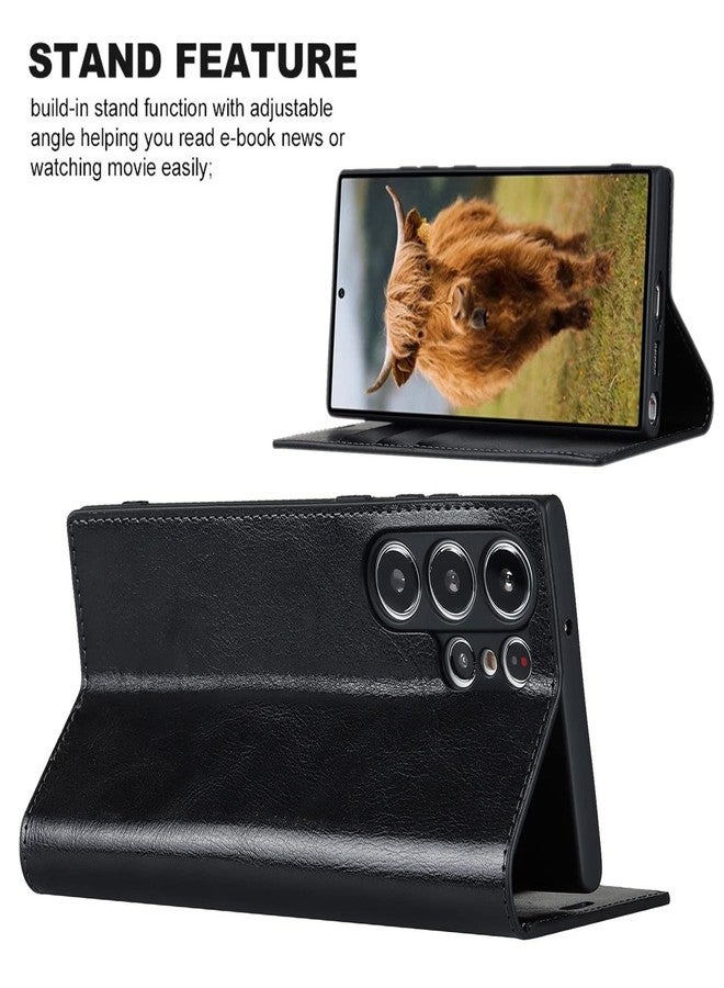 آي كوفر كايس جراب iCoverCase لهاتف سامسونج جالاكسي S23 ألترا، جراب محفظة مع حامل فتحات للبطاقات، جراب قلاب فاخر من الجلد مع مسند مدمج لهاتف جالاكسي S23 ألترا (أسود) - Image 4