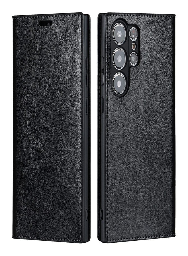 آي كوفر كايس جراب iCoverCase لهاتف سامسونج جالاكسي S23 ألترا، جراب محفظة مع حامل فتحات للبطاقات، جراب قلاب فاخر من الجلد مع مسند مدمج لهاتف جالاكسي S23 ألترا (أسود) - Image 1