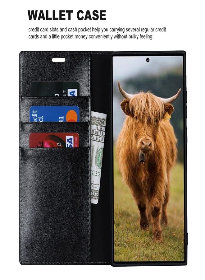 آي كوفر كايس جراب iCoverCase لهاتف سامسونج جالاكسي S23 ألترا، جراب محفظة مع حامل فتحات للبطاقات، جراب قلاب فاخر من الجلد مع مسند مدمج لهاتف جالاكسي S23 ألترا (أسود) - Image 3