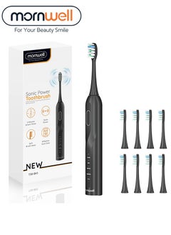 Mornwell Black Electric Toothbrush for Adults, Battery Toothbrush with Smart Timer, Sonic Toothbrush with 4 Smart Massage, Rechargeable Toothbrushes for adults, Power Toothbrushes with 8 Dupont Brush Heads  - Image 1