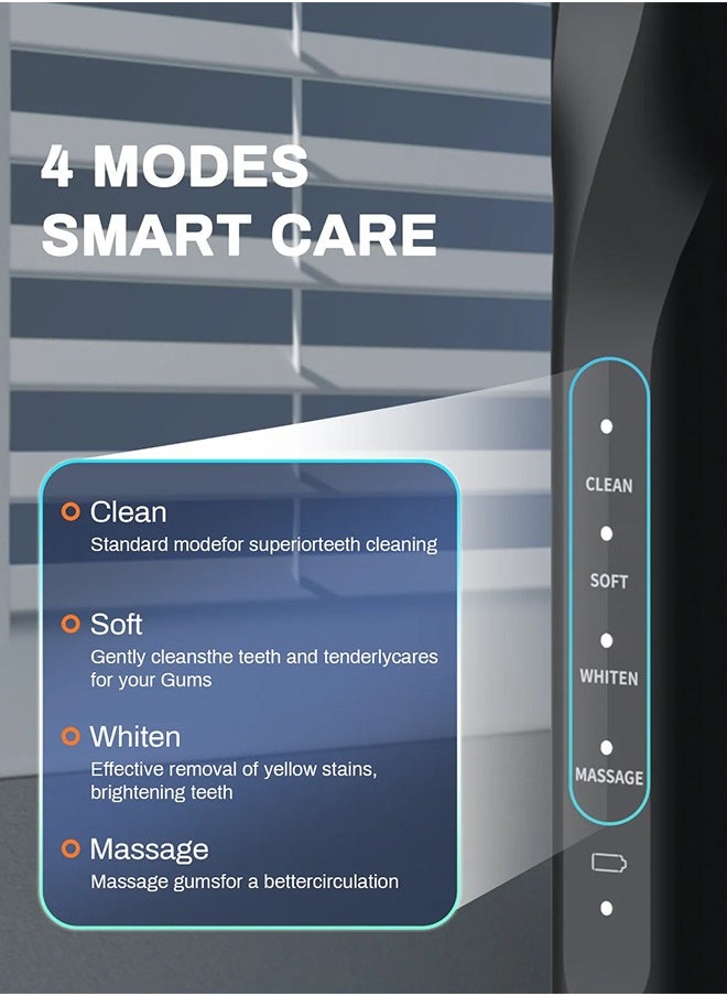 Mornwell - Black Electric Toothbrush for Adults, Battery Toothbrush with Smart Timer, Sonic Toothbrush with 4 Smart Massage, Rechargeable Toothbrushes for adults, Power Toothbrushes with 8 Dupont Brush Heads - Image 1