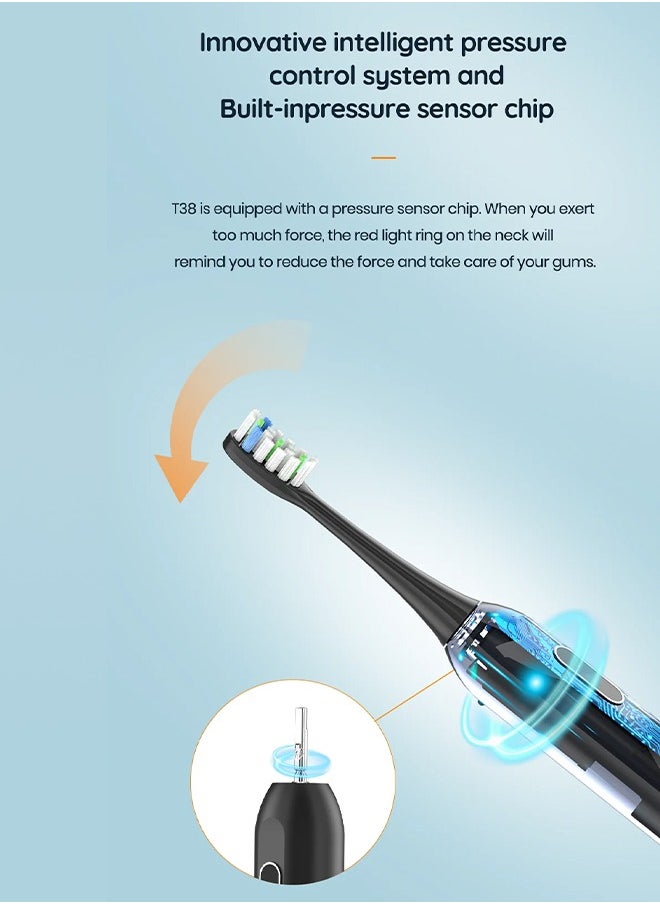 Mornwell - Black Electric Toothbrush for Adults, Battery Toothbrush with Smart Timer, Sonic Toothbrush with 4 Smart Massage, Rechargeable Toothbrushes for adults, Power Toothbrushes with 8 Dupont Brush Heads - Image 1