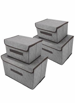 XiuWoo 4 Pcs Foldable Storage Bin with Lid Collapsible Cube Box Organizer Container for Home Office Closet Toys Clothes Linen Sundries  - Image 1