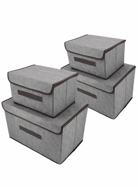 4 Pcs Foldable Storage Bin with Lid Collapsible Cube Box Organizer Container for Home Office Closet Toys Clothes Linen Sundries