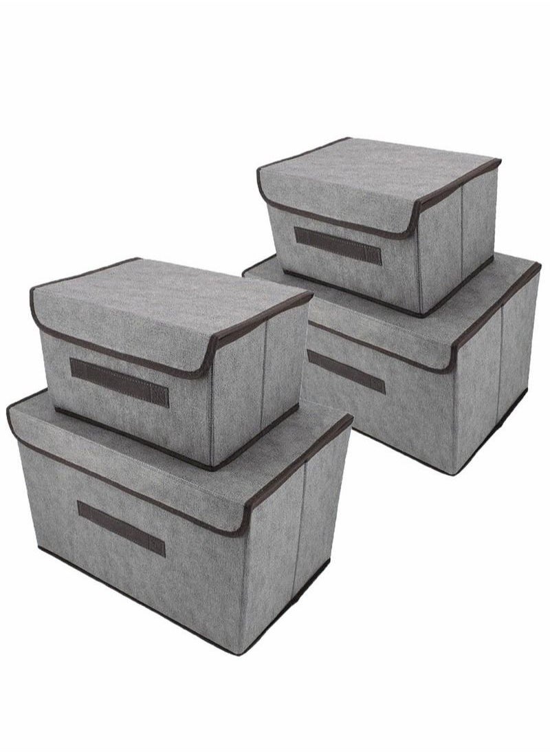 XiuWoo - 4 Pcs Foldable Storage Bin with Lid Collapsible Cube Box Organizer Container for Home Office Closet Toys Clothes Linen Sundries - Image 1