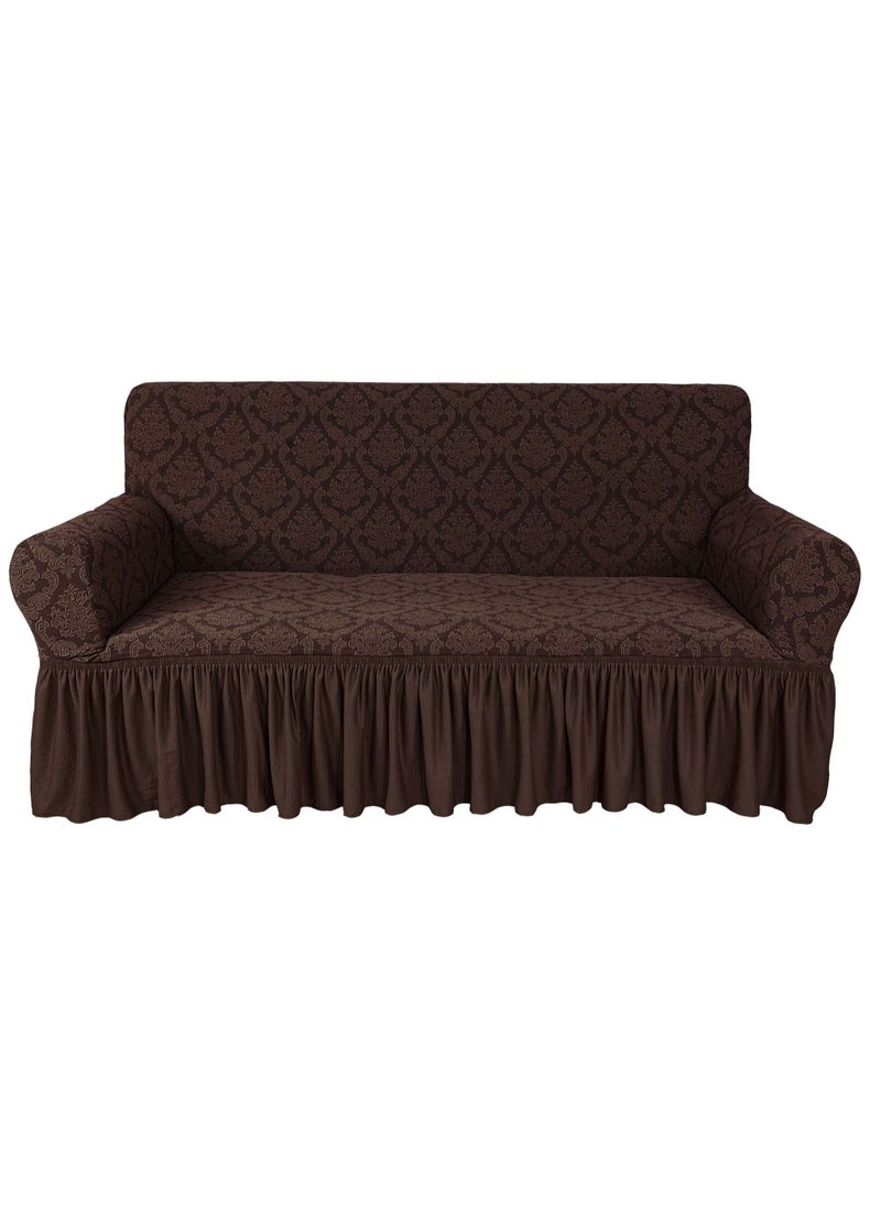 Fabienne Jacquard Fabric Stretchable 3-Seater Sofa Cover Chocolate Brown  - Image 1