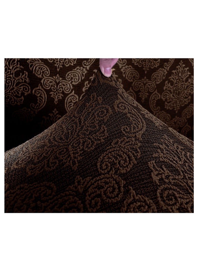 Fabienne Jacquard Fabric Stretchable 3-Seater Sofa Cover Chocolate Brown  - Image 3