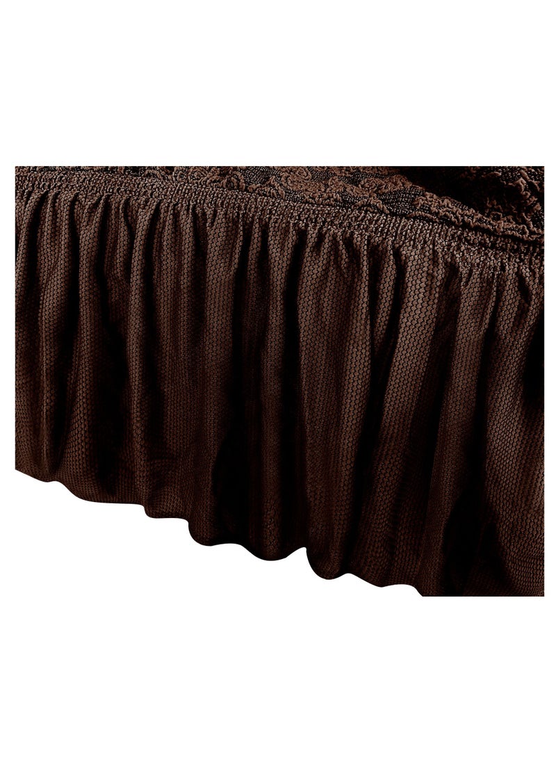 Fabienne Jacquard Fabric Stretchable 3-Seater Sofa Cover Chocolate Brown  - Image 5