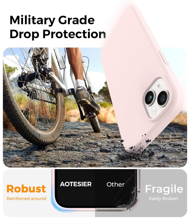AOTESIER Compatible with iPhone 14 Plus Case, Full Body Food-Grade Silicone Wear-Resistant, Anti-Drop Protection with Soft Anti-Scratch Microfiber Lining Phone Case 14 Plus, 6.7 inch, Chalk Pink - Image 4