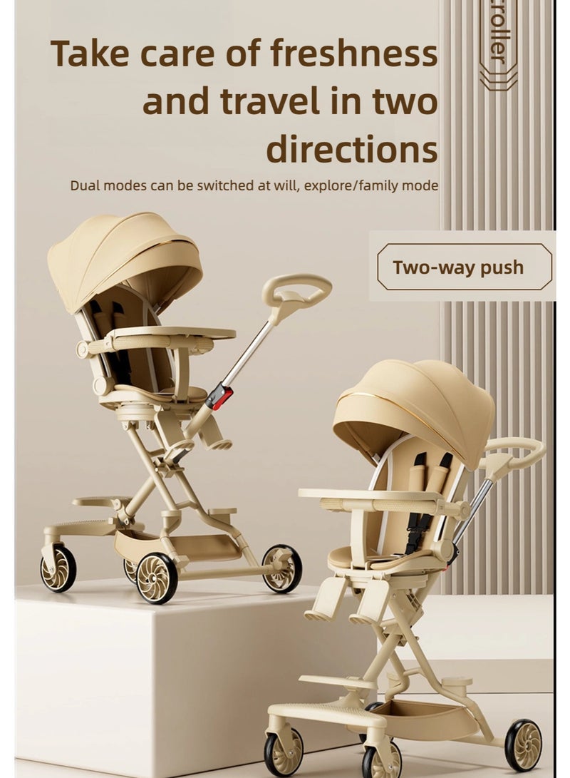 ZAYVA Lightweight Baby Stroller, Multifunctional High-View Travel Stroller, One-Hand Folding for Newborns, Infants & Toddlers, with Detachable Dinner Plate, Adjustable Sunshade, and 180° Reversible Reclining Seat - Image 4