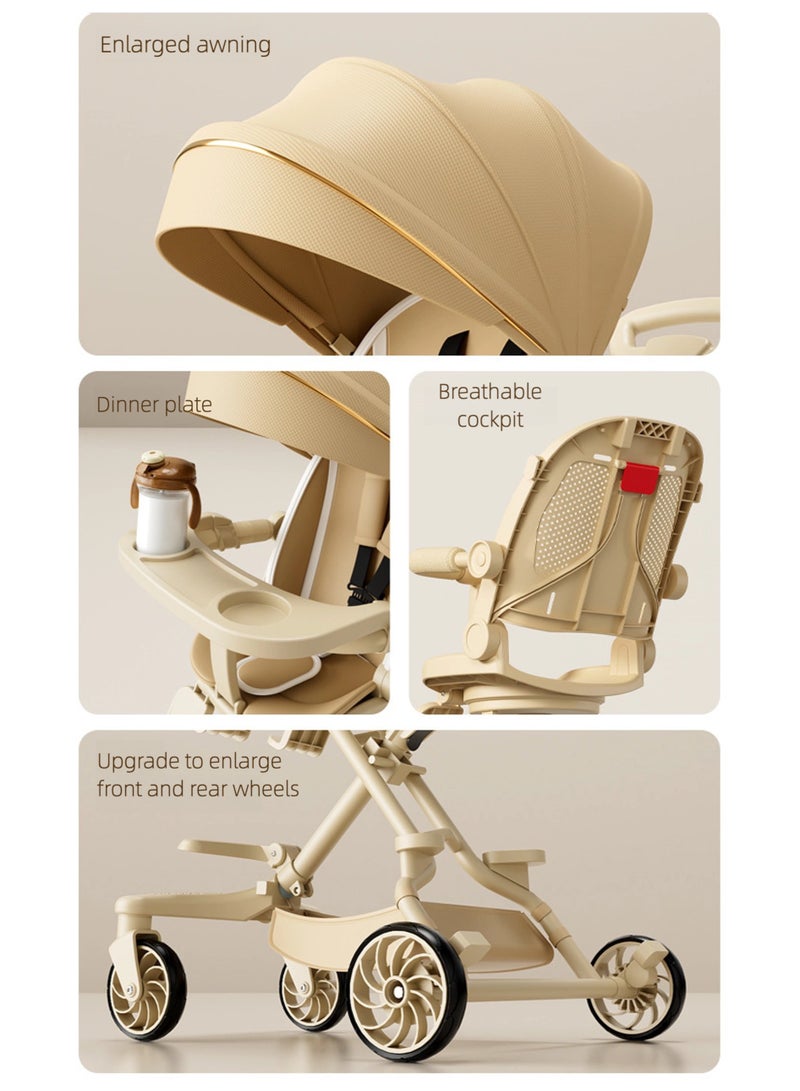 ZAYVA Lightweight Baby Stroller, Multifunctional High-View Travel Stroller, One-Hand Folding for Newborns, Infants & Toddlers, with Detachable Dinner Plate, Adjustable Sunshade, and 180° Reversible Reclining Seat - Image 3