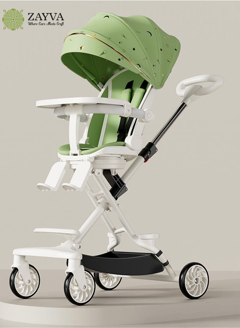 ZAYVA Lightweight Baby Stroller, Multifunctional High-View Travel Stroller, One-Hand Folding for Newborns, Infants & Toddlers, with Detachable Dinner Plate, Adjustable Sunshade, and 180° Reversible Reclining Seat - Image 1