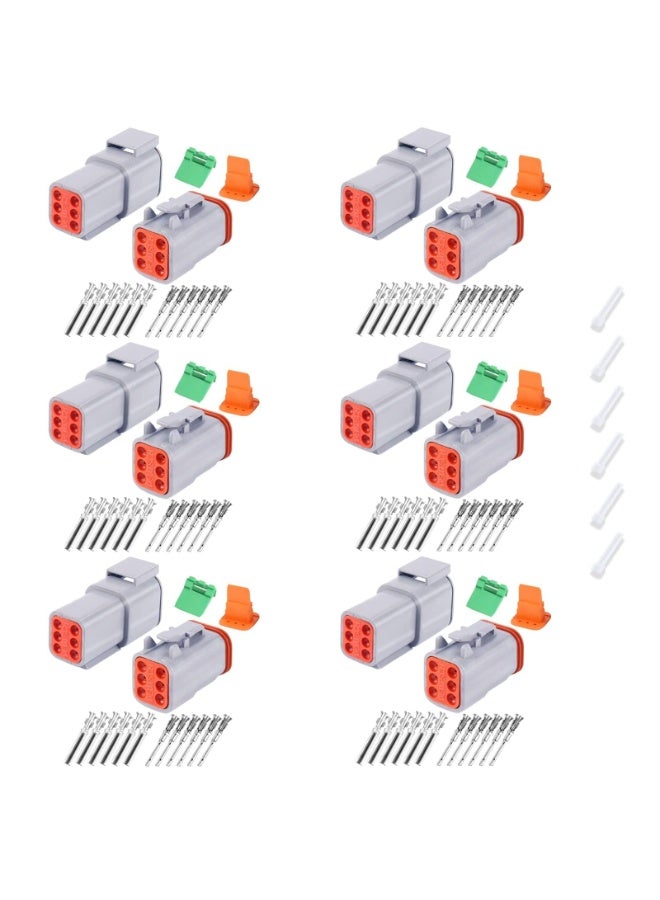 بيوينتي موصلات DT، موصل سلك كهربائي 6 سنون مقاوم للماء مع جهات اتصال مختومة وسدادة، مناسب للشاحنات والمركبات على الطرق الوعرة والبناء والزراعة وأسلاك الدراجات النارية (مجموعة من 6 قطع). - Image 1